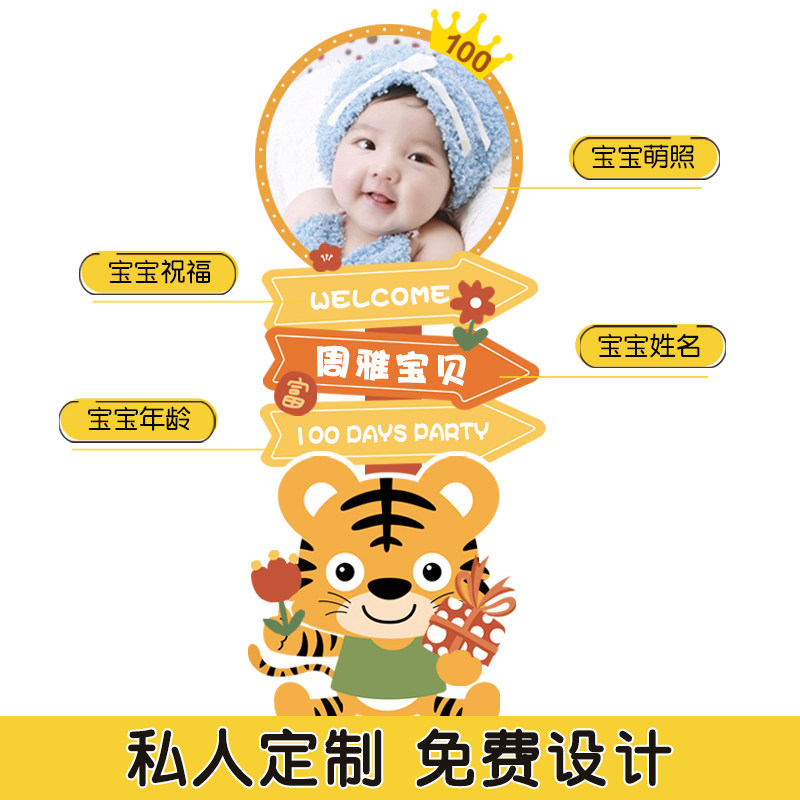 周岁宴布置宝宝百天生日场景海报装饰kt板满月百日指示迎宾牌定制