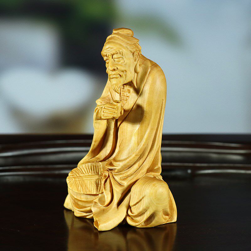 黄杨木雕刻木质茶宠茶道陆羽品茶工艺品装饰品摆件把玩件收藏送礼