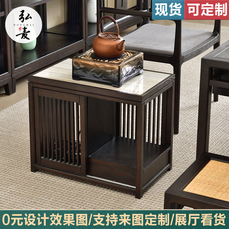 茶桌边柜侧柜茶台放桶装水的柜子大理石新中式实木茶水柜下置水桶