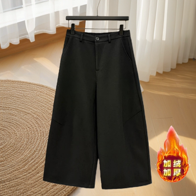 加绒高腰显瘦休闲保暖八分阔腿裤