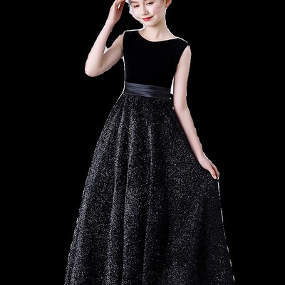 黑色儿童礼服小主持人钢琴演奏女孩生日管弦乐团合唱演出服公主裙