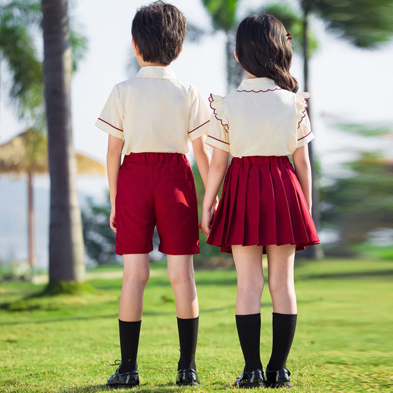 六一红色舞蹈演出校服女童百褶裙甜美合唱套装一年级男生衬衫班服