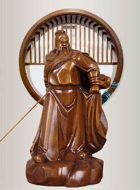 木雕招财关羽摆件武财神像新中式客厅玄关办公室商铺供奉关公摆设