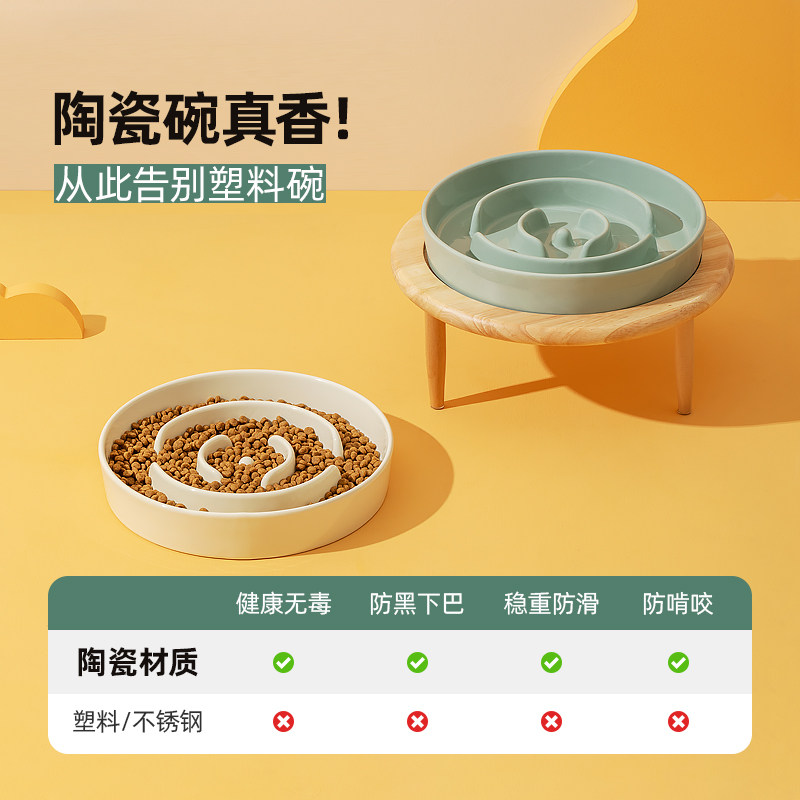 陶瓷狗碗慢食碗狗狗缓食盆狗粮护颈椎泰迪金毛中小型犬防噎宠物碗