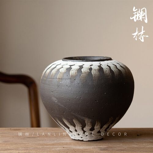 简约复古侘寂陶瓷花瓶客厅电视柜玄关样板房民宿创意黑色连年有余