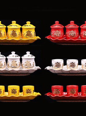 文财神关公专用供水杯招财进宝描金供杯双龙圣水杯供茶杯酒杯陶瓷