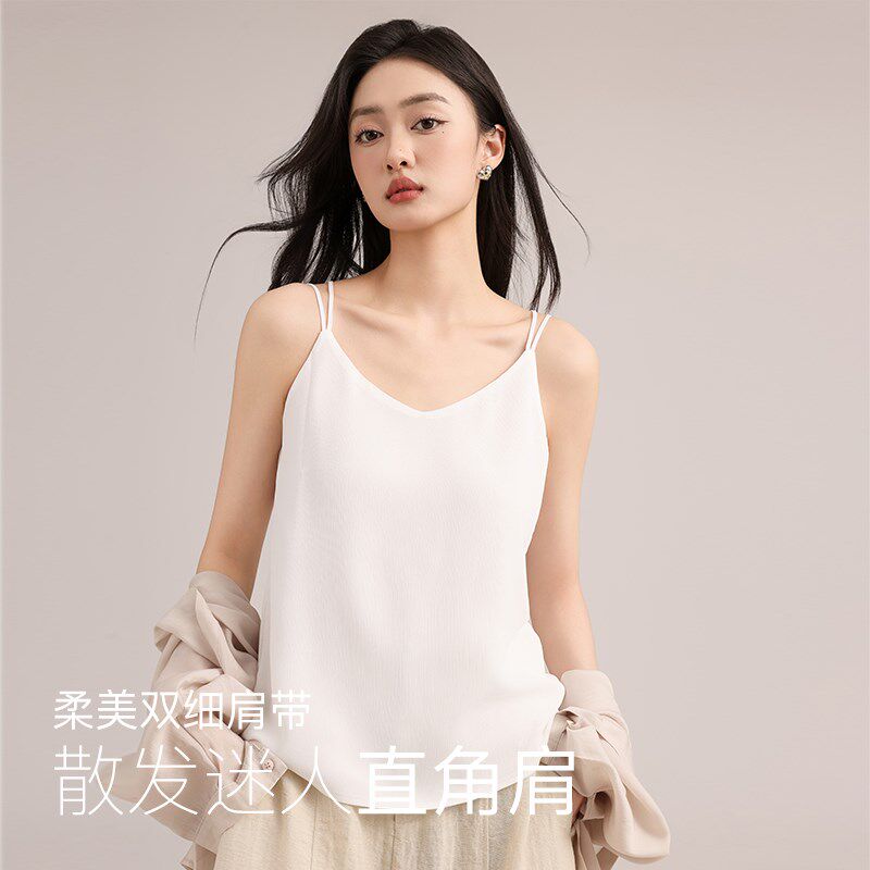 双层雪纺吊带背心女夏季垂感宽松外穿内搭v领美背百搭打底衫上衣