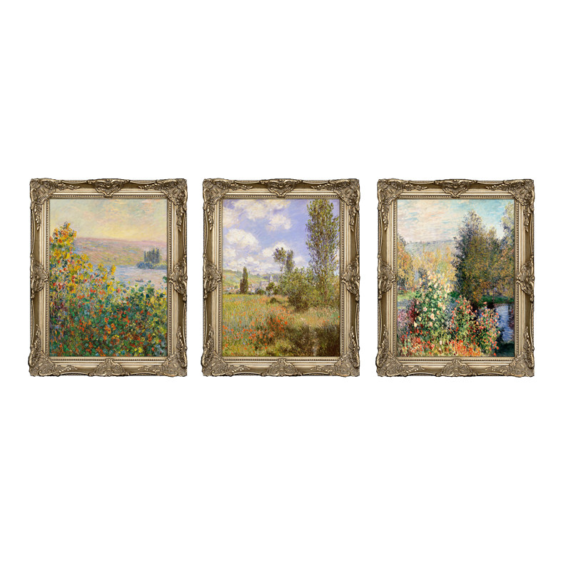 客厅组合风景油画 客厅装饰画 玄关油画欧式手绘莫奈花园油画N205