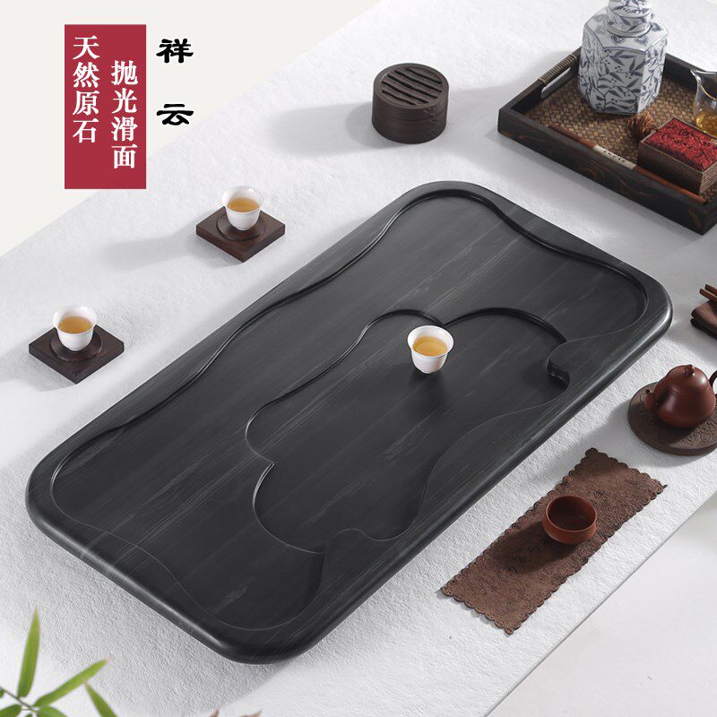 天然皇庭玉石茶盘木纹乌金石冲泡茶台新中式家用直排茶海阳台茶具