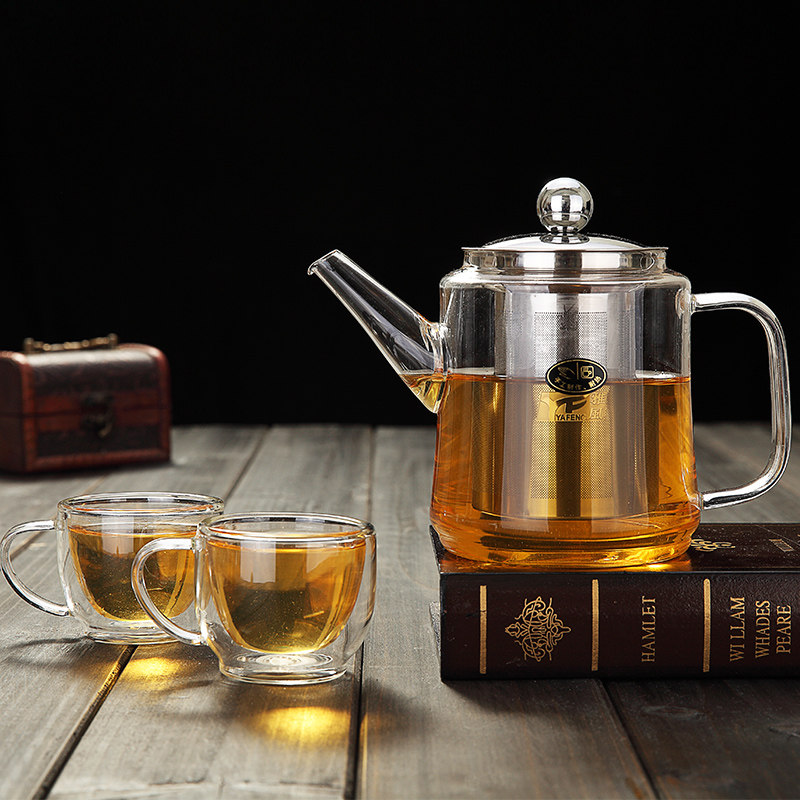 雅风耐热高温玻璃茶壶加厚不锈钢过滤泡茶壶花茶壶电陶炉加热茶具