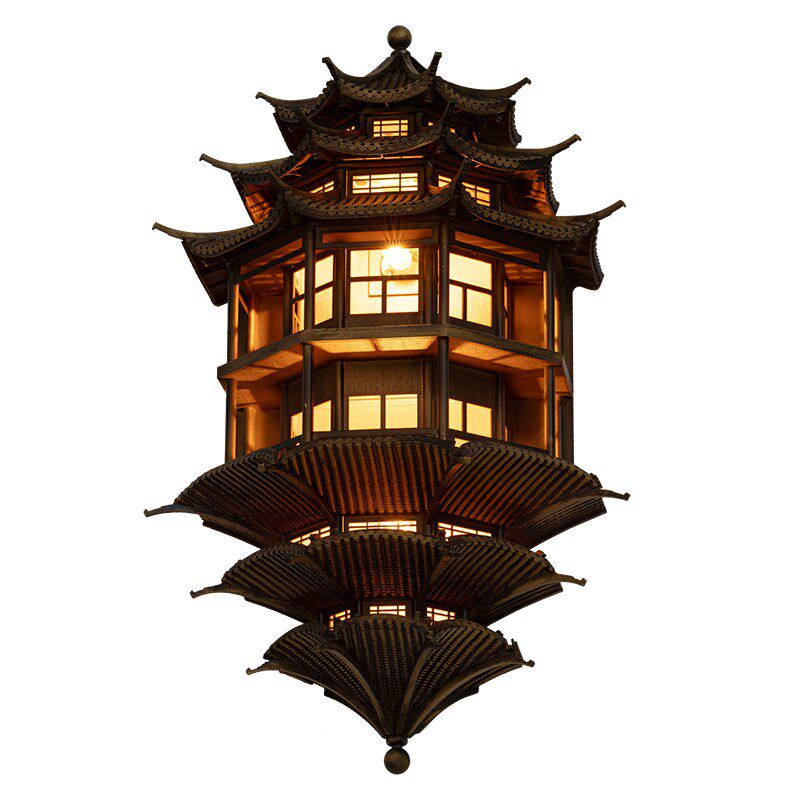 新中式禅意古建筑模型壁饰壁挂样板间酒店大堂售楼处墙面装饰挂件