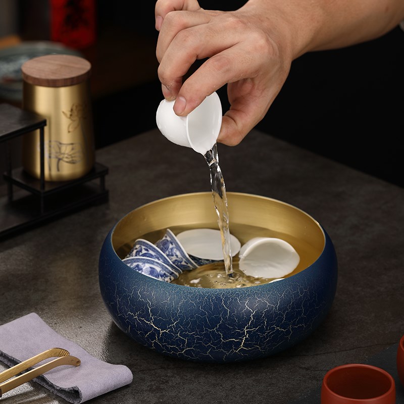 裕鸿铜茶洗大号家用茶洗杯碗日式禅意复古水盂茶渣缸茶道茶具配件