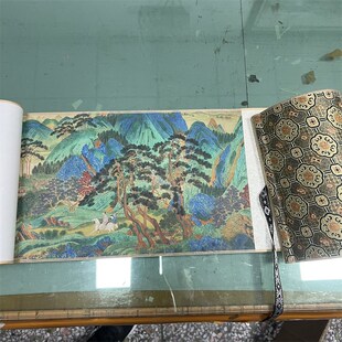 仇英《浔阳送别图卷》明代青绿山水 仿古国画高清微喷复制装饰画