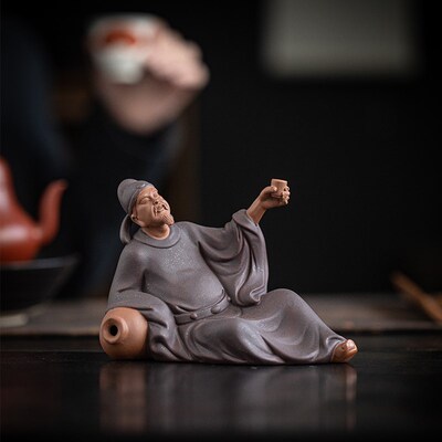 中式家居禅意历史人物紫砂诗人摆件李白醉酒创意书房博古架装饰品