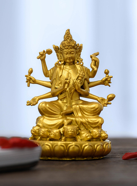 纯黄铜金色菩萨佛像摆件中式禅意随身佛精致书房茶空间家居装饰品