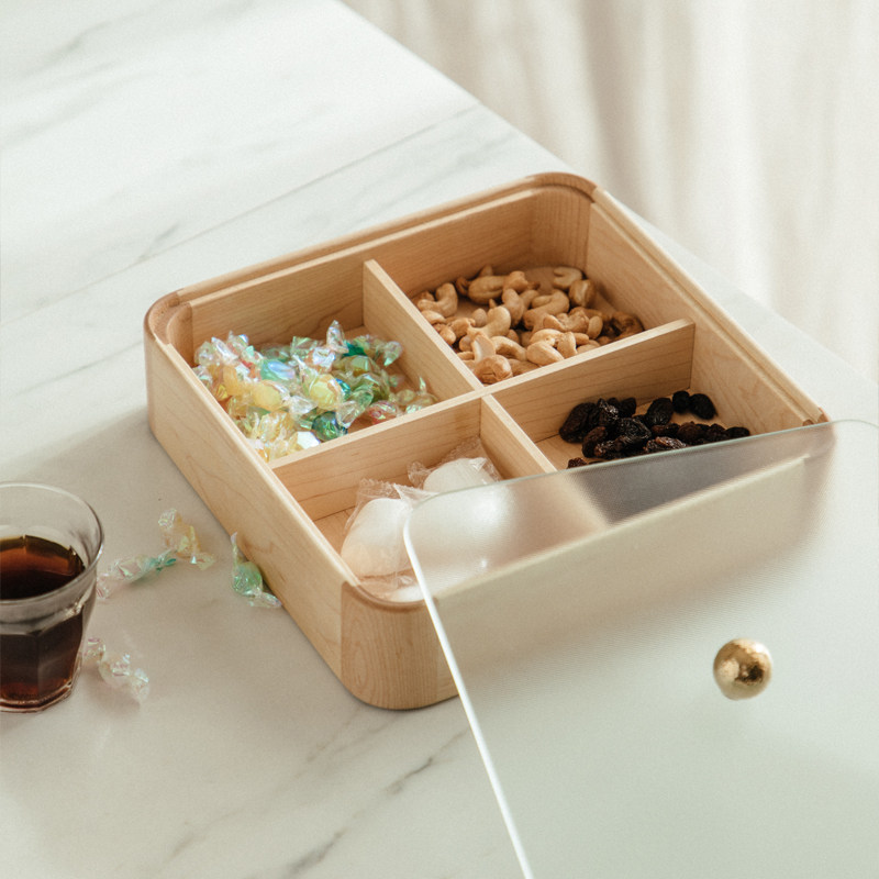 实木果盒创意木质果盘糖客厅家用分格带盖坚果盘干果零食收纳盒