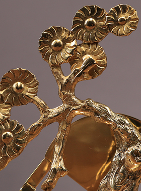 新中式玉石平安扣黄铜金钱树摆件客厅玄关书房摆设酒柜装饰品招财