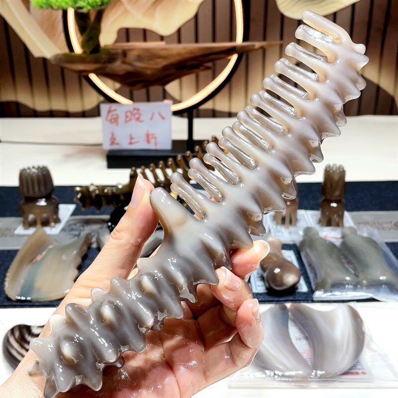 白水牛角梳宽齿梳防静电按摩梳子女家用头部经络梳身体刮痧梳脸梳
