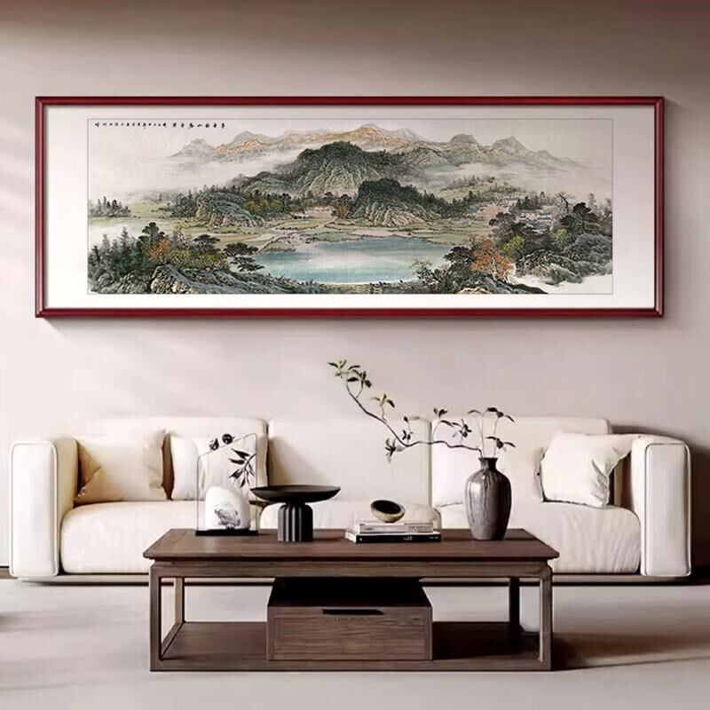 新中式客厅装饰画古典花鸟沙发背景墙挂画大气山水画实木床头壁画
