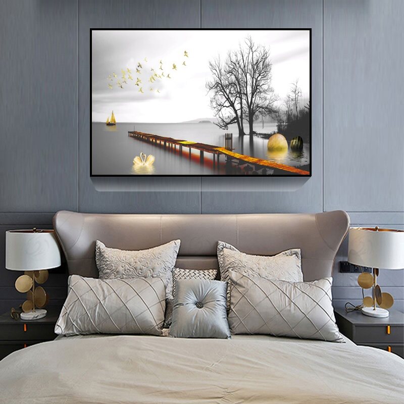 卧室背景墙装饰画主卧床头挂画温馨房间挂画单幅横版酒店宾馆壁画
