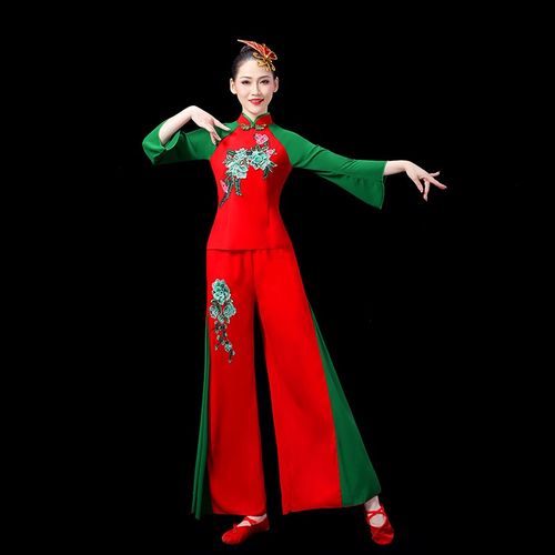 胶州秧歌服演出服女中国风江南古典舞蹈服装飘逸扇子舞表演服套装