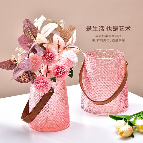 玻璃手提夜光花瓶简约家用客厅餐桌摆件插花水养花瓶