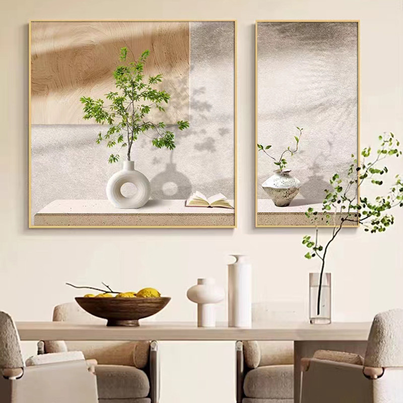餐厅装饰画轻奢高级感绿植光影小清新饭厅餐桌背景墙挂画新款壁画