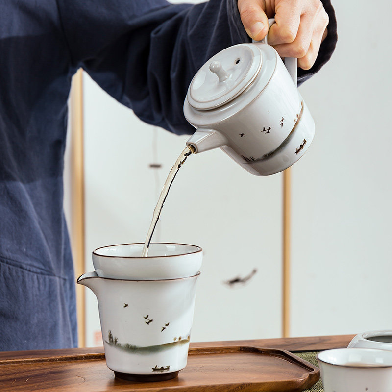 陶瓷复古功夫茶具耐脏茶壶家用茶杯三才盖碗茶漏公道杯10头套装