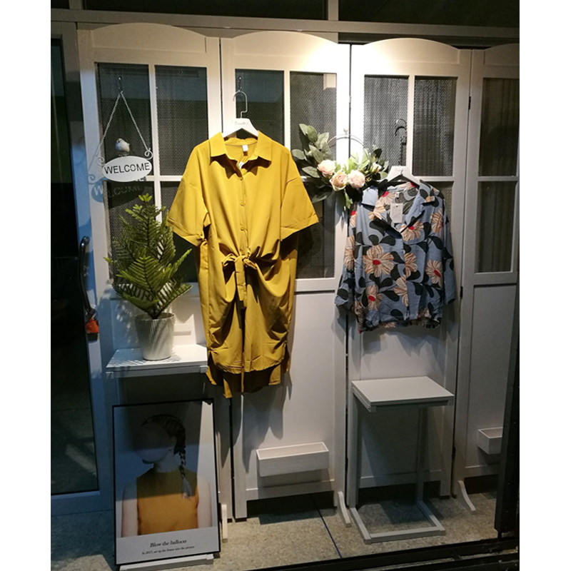 田园网红复古折叠屏风实木玄关隔断花架橱窗镂空服装店落地式摆件