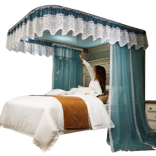 新款导轨蚊帐方便拆洗加密加厚1.5m1.8m床家用2米u型轨道固定支架