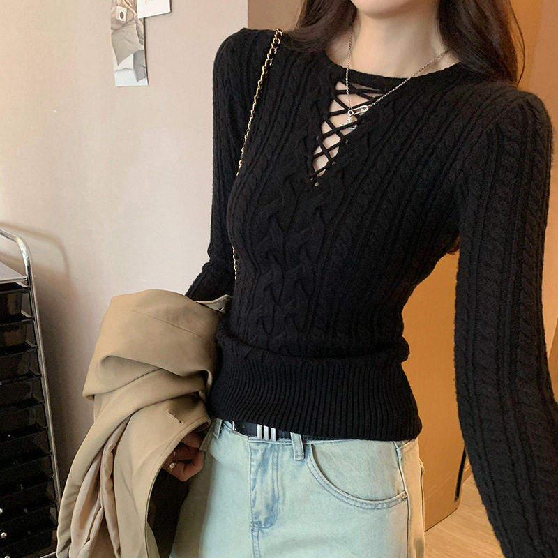 复古镂空麻花高级感毛衣针织衫女秋冬新款超好看修身内搭打底上衣