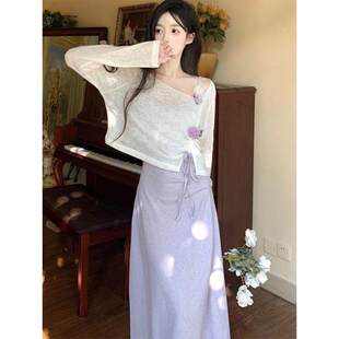 穿搭配一整套2025大尺码 洋装 胖mm短款 温柔风吊带两件式 女 罩衫 夏装