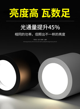 明装筒灯led免开孔射灯吸顶灯天花灯18瓦过道走廊4寸商用黑色圆形