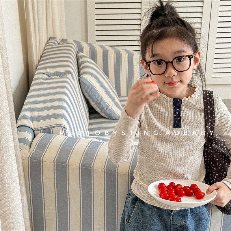 女宝宝秋装长袖T恤女童衬衫款女孩纯棉打底衫2024秋季童装新款