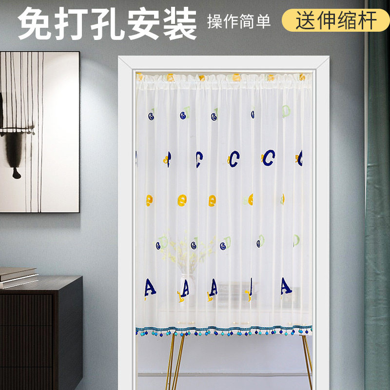 新品门帘小窗帘柜子帘布艺蕾丝拼接短帘卧室玄关阳台隔断半帘送杆