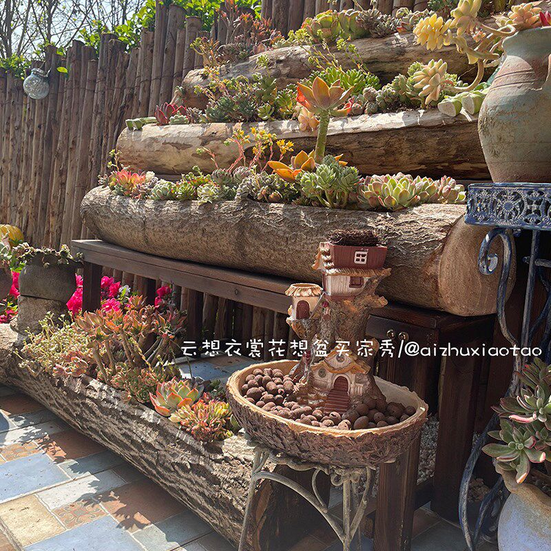 特大号侘寂风造型老枯木花槽多肉花盆中式室内外阳台民宿庭院造景