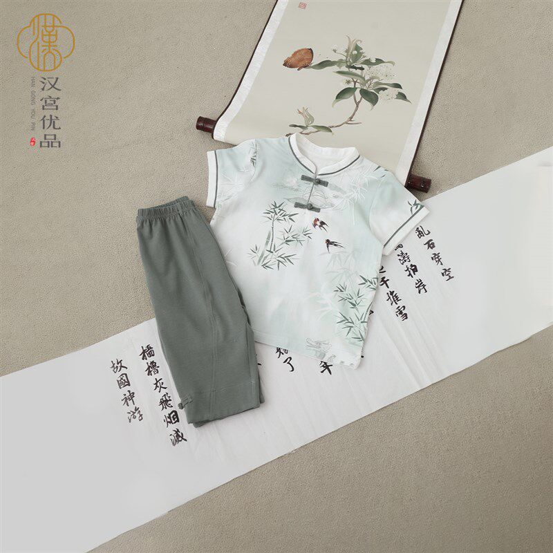 男童夏装套装宝宝周岁礼服中国风分体衣服夏季新中式儿童短袖汉服