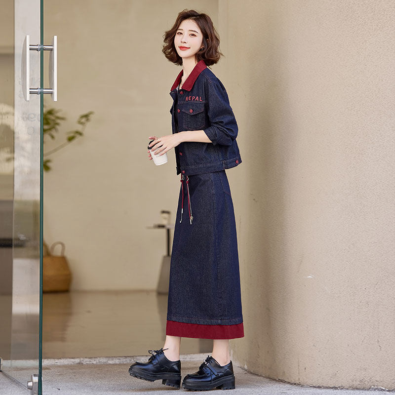 春装高端牛仔半身裙套装裙女装2025新款春秋时尚两件套长裙高级感