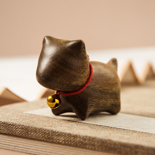 檀木雕刻小狗复古卡通摆件 创意文玩手把件 室内办公桌茶几装饰品