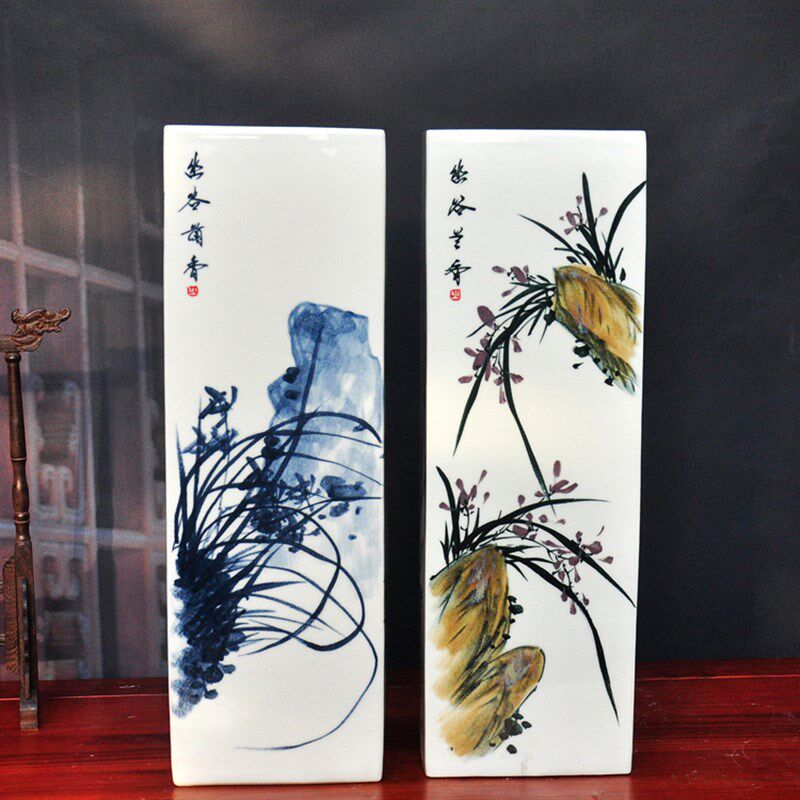 景德镇陶瓷花瓶摆件名师手绘梅兰竹菊方形落地大花瓶中式家居装饰