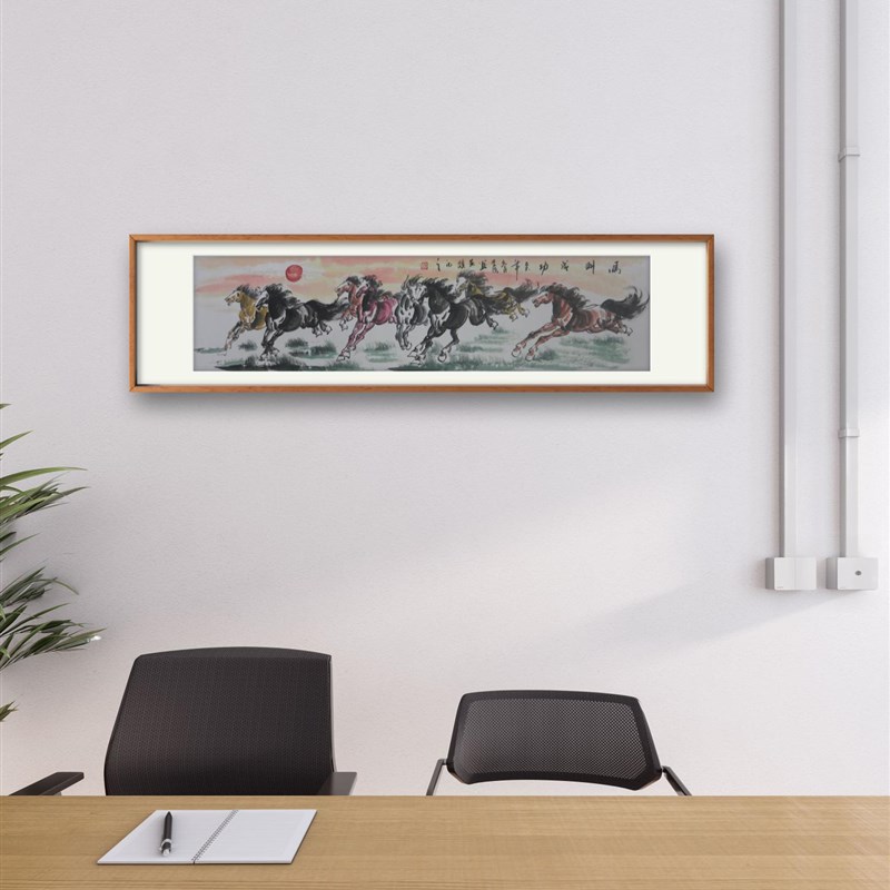 手绘八骏图客厅挂画办公室中式沙发背景墙装饰画马到成功骏马图