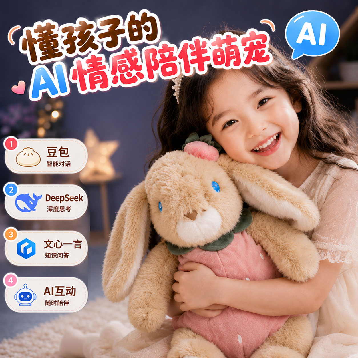 【送礼推荐】AI兔子智能毛绒娃娃