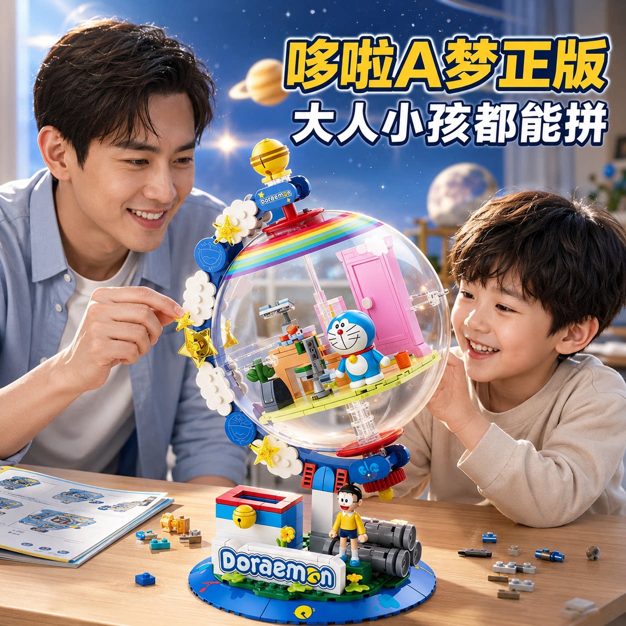 正版哆啦A梦地球仪积木益智玩具