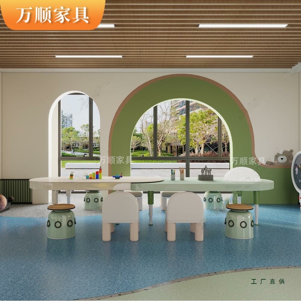 售楼部儿童娱乐区桌椅架空层儿童手工桌幼儿园学习桌儿童桌椅图片