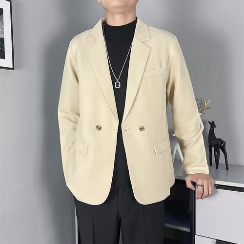 2022秋冬男士卡其色西装外套韩版痞帅免烫小西服轻熟风商务休闲潮
