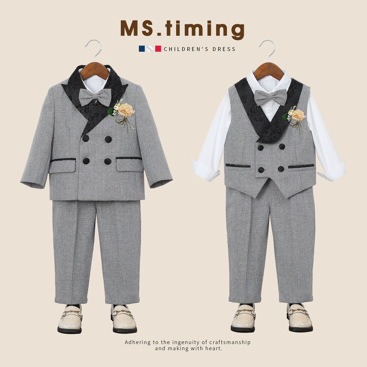 男宝宝春季西装套装新款儿童花童洋气礼服双排扣西服马甲演出服潮