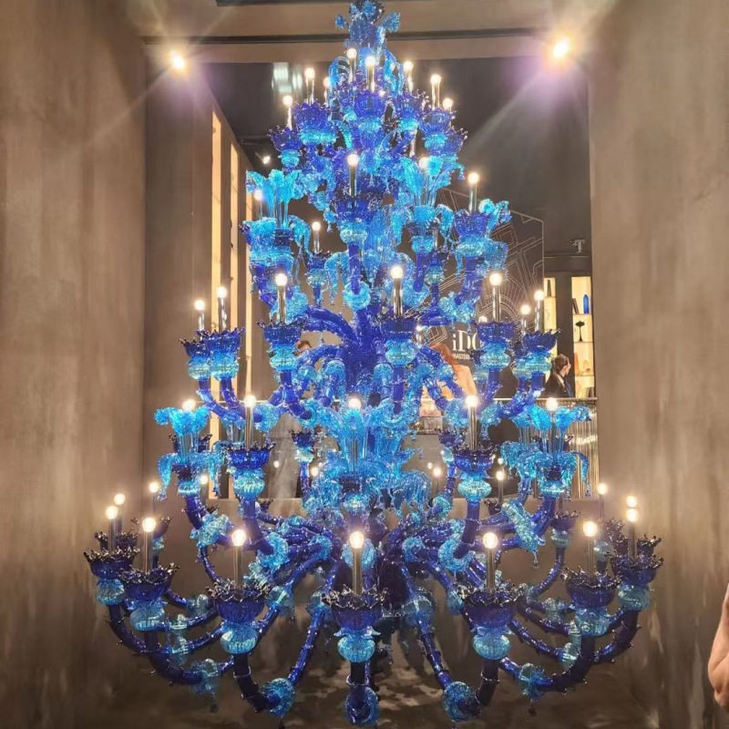 复式楼客厅水晶大吊灯别墅楼中楼大厅吊灯欧式酒店大堂楼梯长吊灯