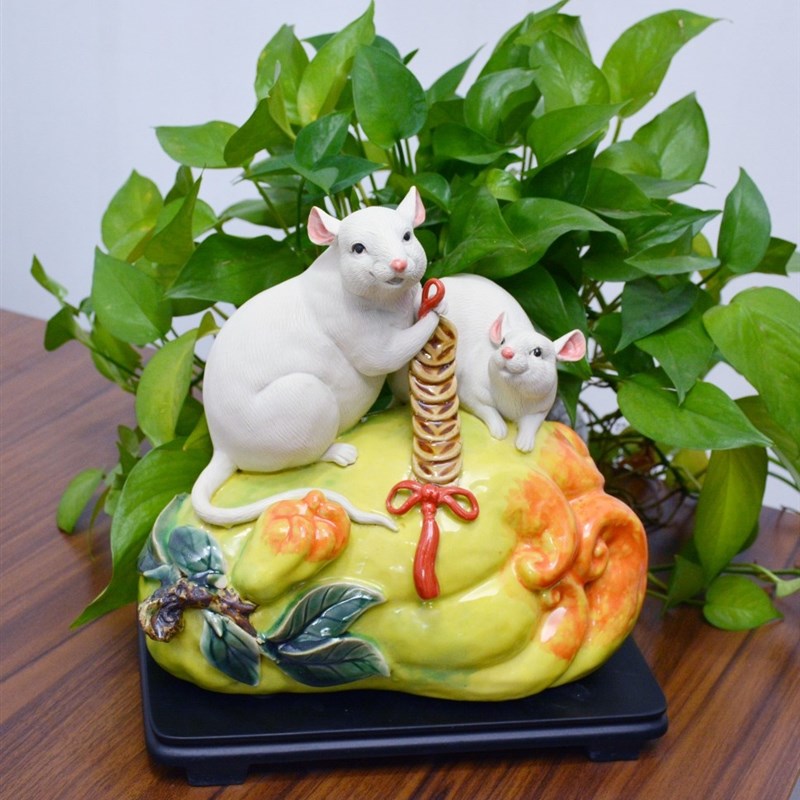 陶瓷生肖老鼠手工摆件家居装饰店铺招财进宝新年送礼纳福礼品鼠年