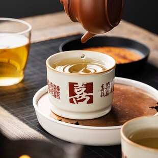 米黄汝窑容天杯主人杯一人喝茶精致陶瓷茶杯单个开片可养高档茶杯