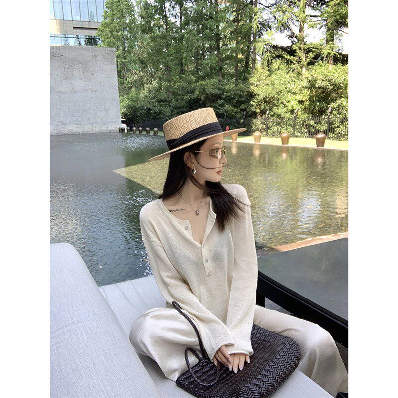 大小姐77 随性松弛和纸纱纽扣亨利领简约高级感百搭轻薄针织罩衫